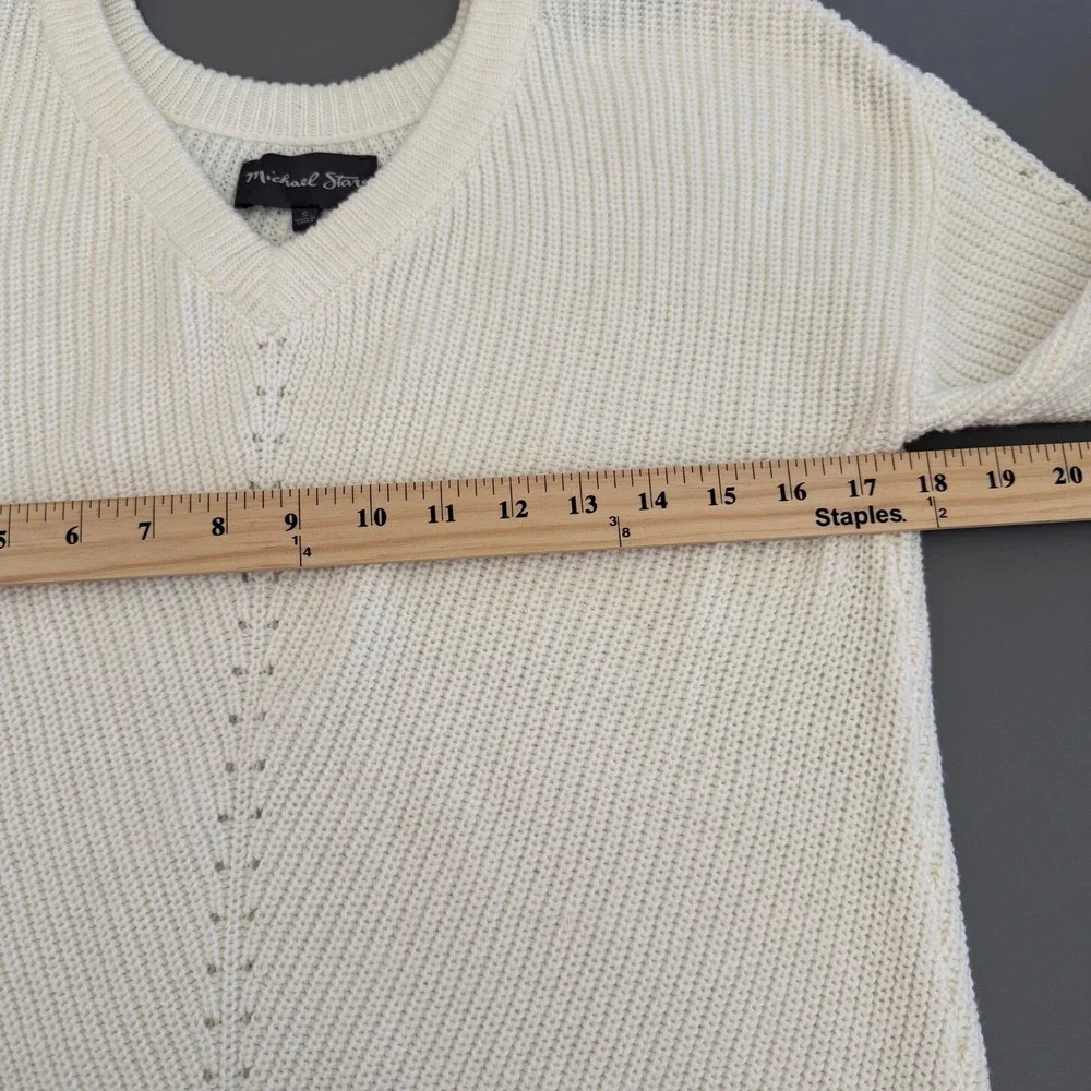 Michael Stars V-Neck Knit Sweater Pullover Long Sleeve Casual Cream Size S